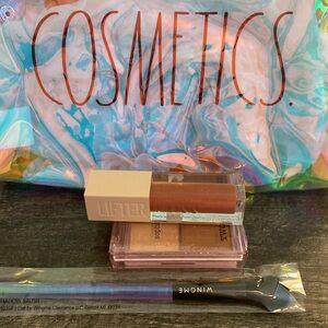 Rae Dunn Holographic Cosmetics Bag with makeup